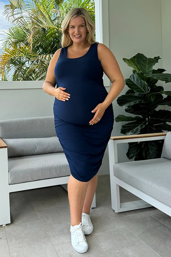 Organic Bamboo Ruched Tank Maternity Dress Dress from Bamboo Body maternity store australia