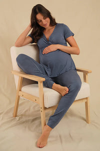 Organic Bamboo Short Sleeve Cross Front Maternity & Nursing Top Pyjama from Bamboo Body maternity store australia
