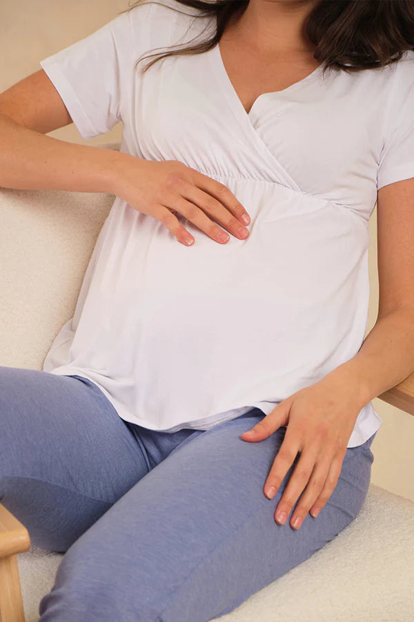 Organic Bamboo Short Sleeve Cross Front Maternity & Nursing Top Pyjama from Bamboo Body maternity store australia