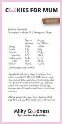 Chocolate Chip Lactation Cookies | Milky Goodness Lactation Cookies from Milky Goodness maternity store australia