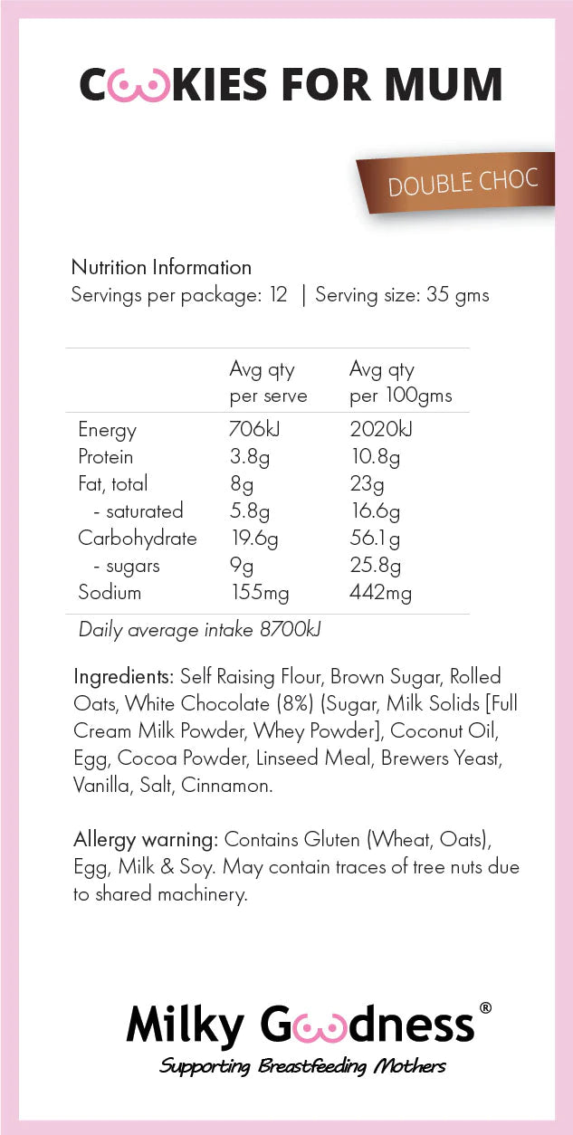Double Choc Lactation Cookies | Milky Goodness Lactation Cookies from Milky Goodness maternity store australia