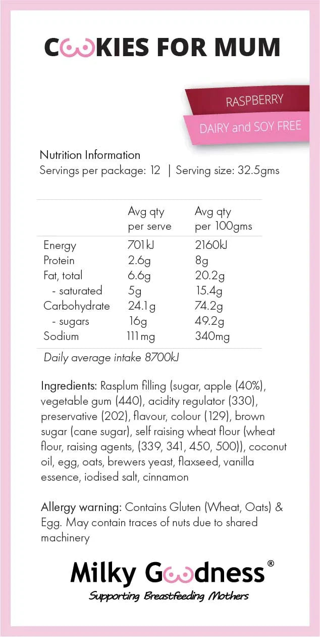 Raspberry Lactation Cookies (Dairy & Soy Free) | Milky Goodness Lactation Cookies from Milky Goodness maternity store australia