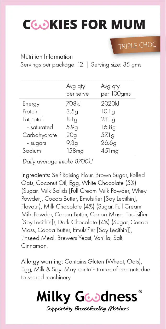 Triple Choc Lactation Cookies | Milky Goodness Lactation Cookies from Milky Goodness maternity store australia