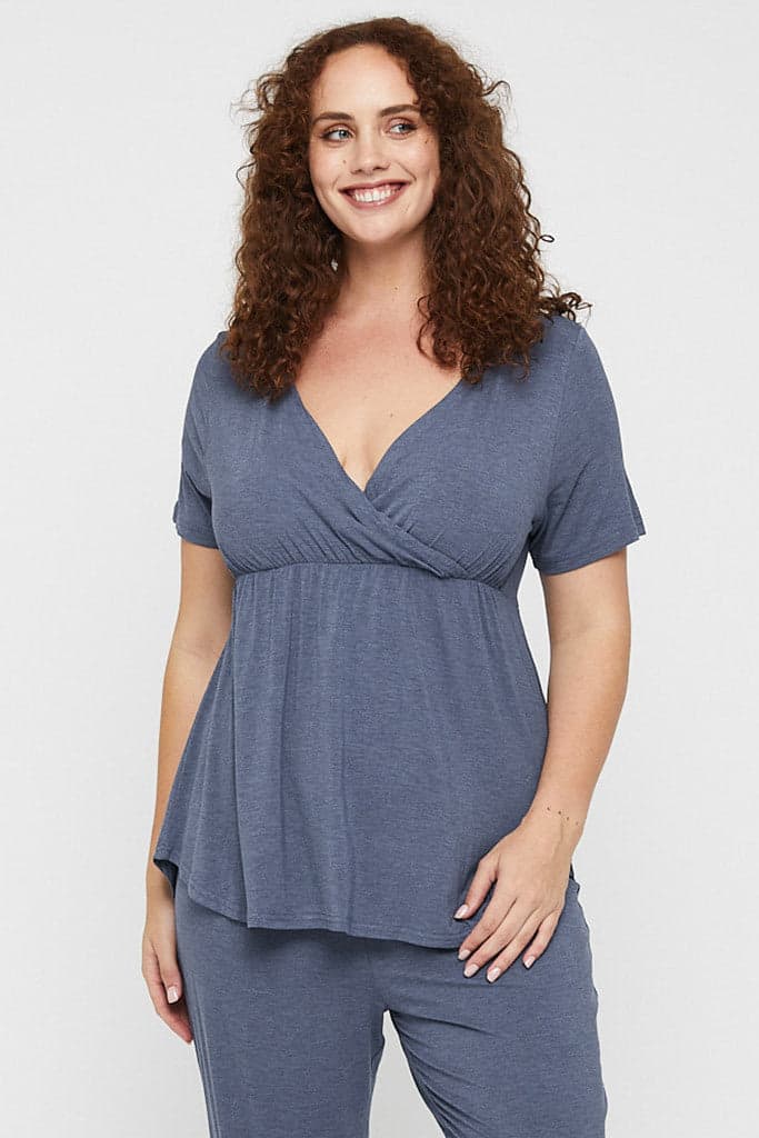 Organic Bamboo Short Sleeve Cross Front Maternity & Nursing Top
