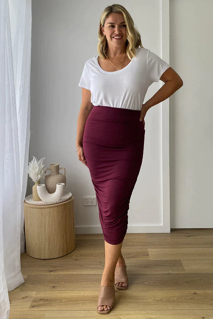 Organic Bamboo Long Ruched Maternity Skirt Maternity Skirt from Bamboo Body maternity store australia