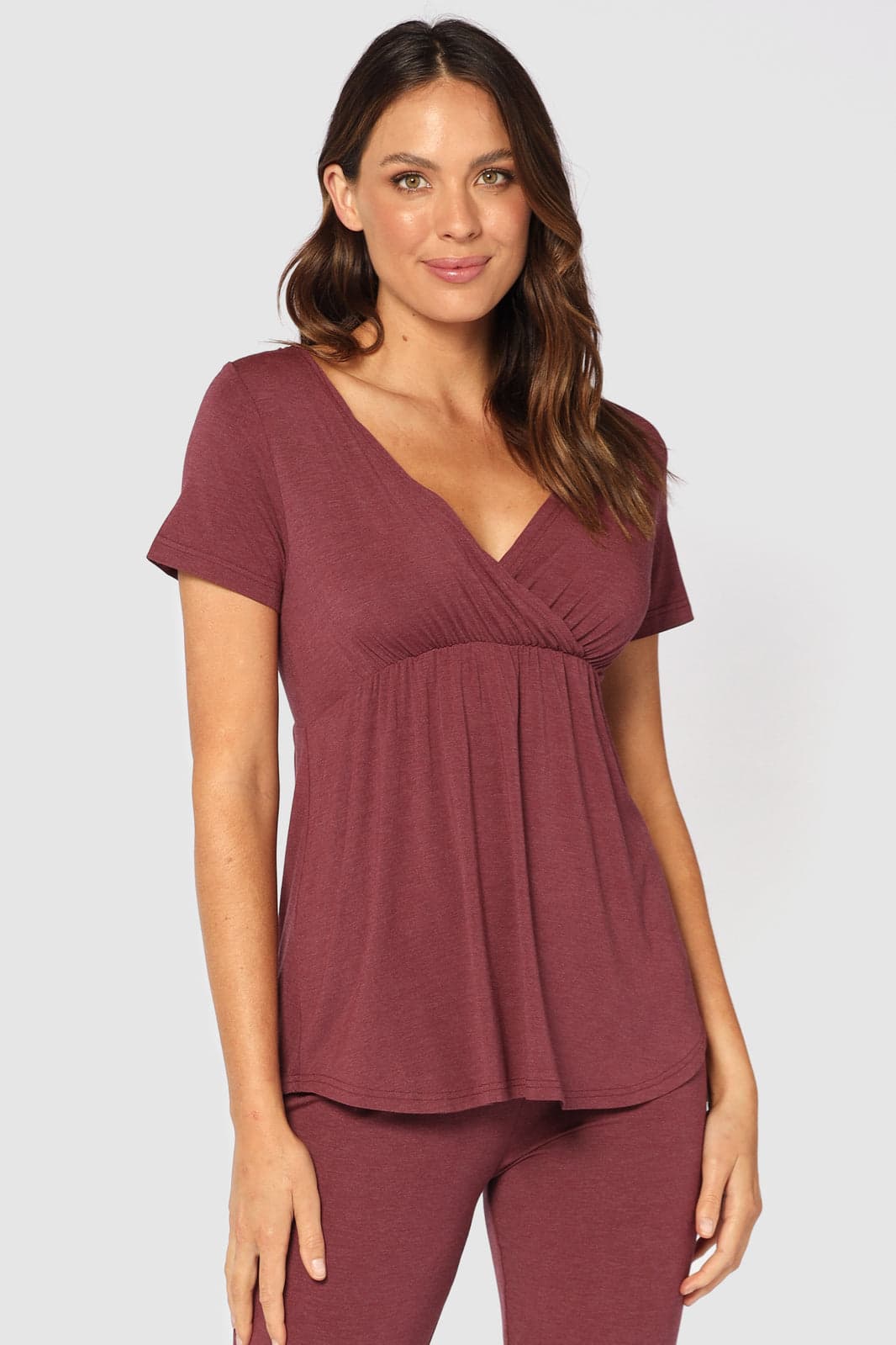 Organic Bamboo Short Sleeve Cross Front Maternity & Nursing Top