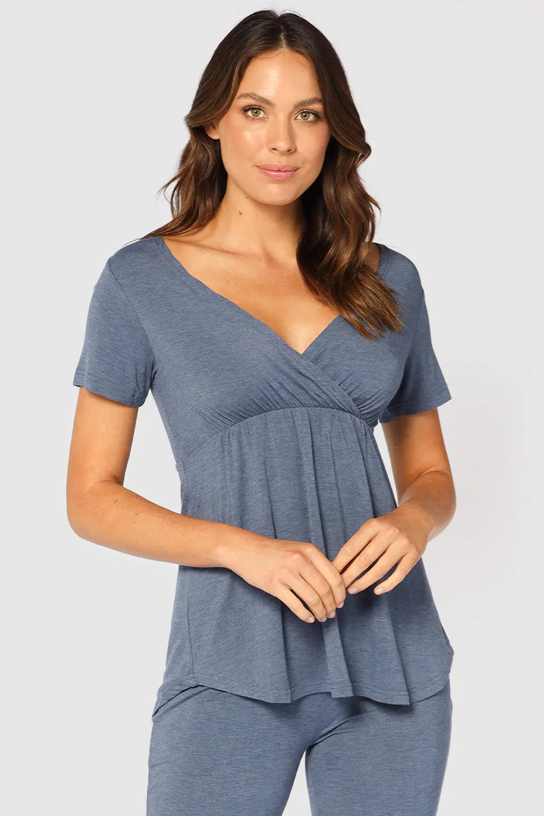 Organic Bamboo Short Sleeve Cross Front Maternity & Nursing Top