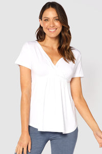 Organic Bamboo Short Sleeve Cross Front Maternity & Nursing Top