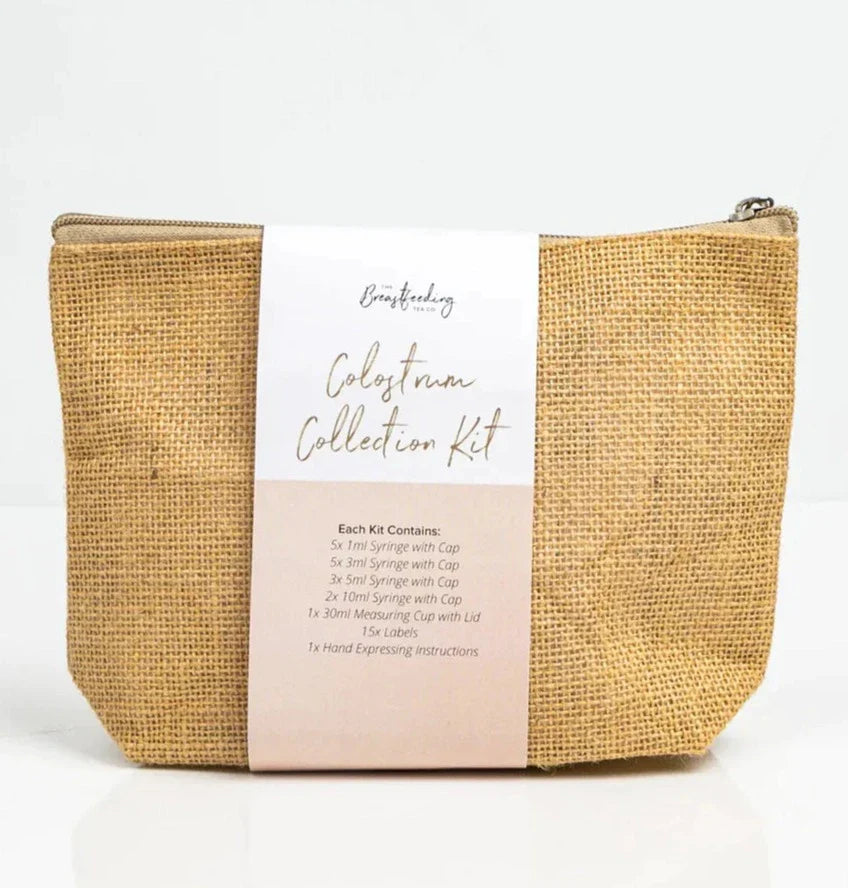 Colostrum Collection Kit in reusable jute bag by The Breastfeeding Tea Co