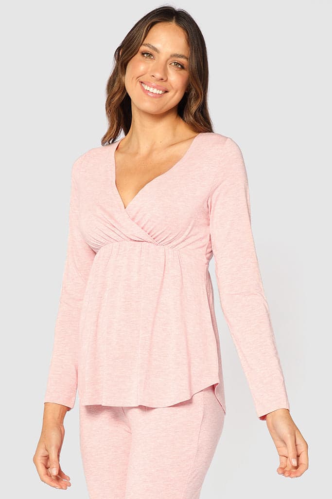 Organic Bamboo Long Sleeve Cross Front Maternity & Nursing Top