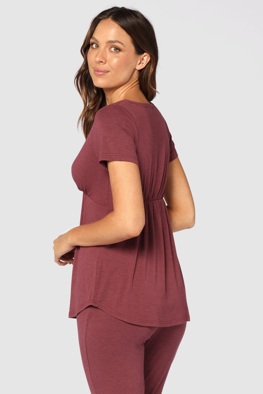 Organic Bamboo Short Sleeve Cross Front Maternity & Nursing Top Pyjama from Bamboo Body maternity online store brisbane sydney perth australia