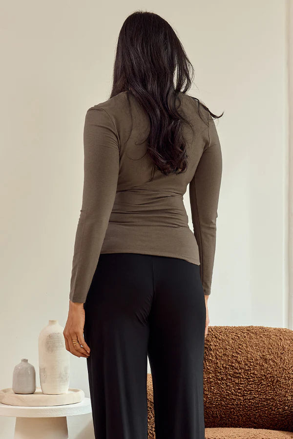 Bamboo L/S Cross Front Maternity & Nursing Top