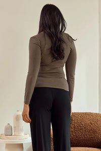 Bamboo L/S Cross Front Maternity & Nursing Top