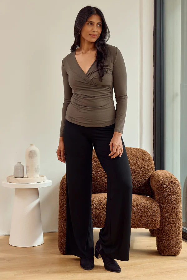 Bamboo L/S Cross Front Maternity & Nursing Top