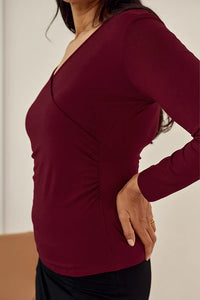 Bamboo L/S Cross Front Maternity & Nursing Top