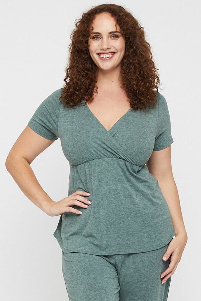 Organic Bamboo Short Sleeve Cross Front Maternity & Nursing Top
