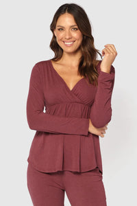 Organic Bamboo Long Sleeve Cross Front Maternity & Nursing Top