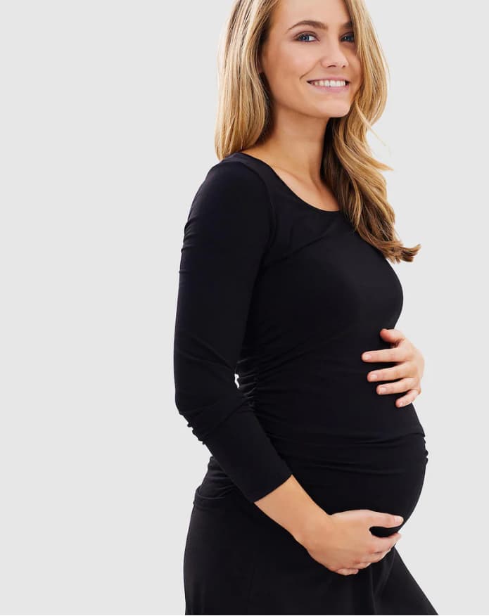 Organic Bamboo Long Sleeve Ruched Maternity Top
