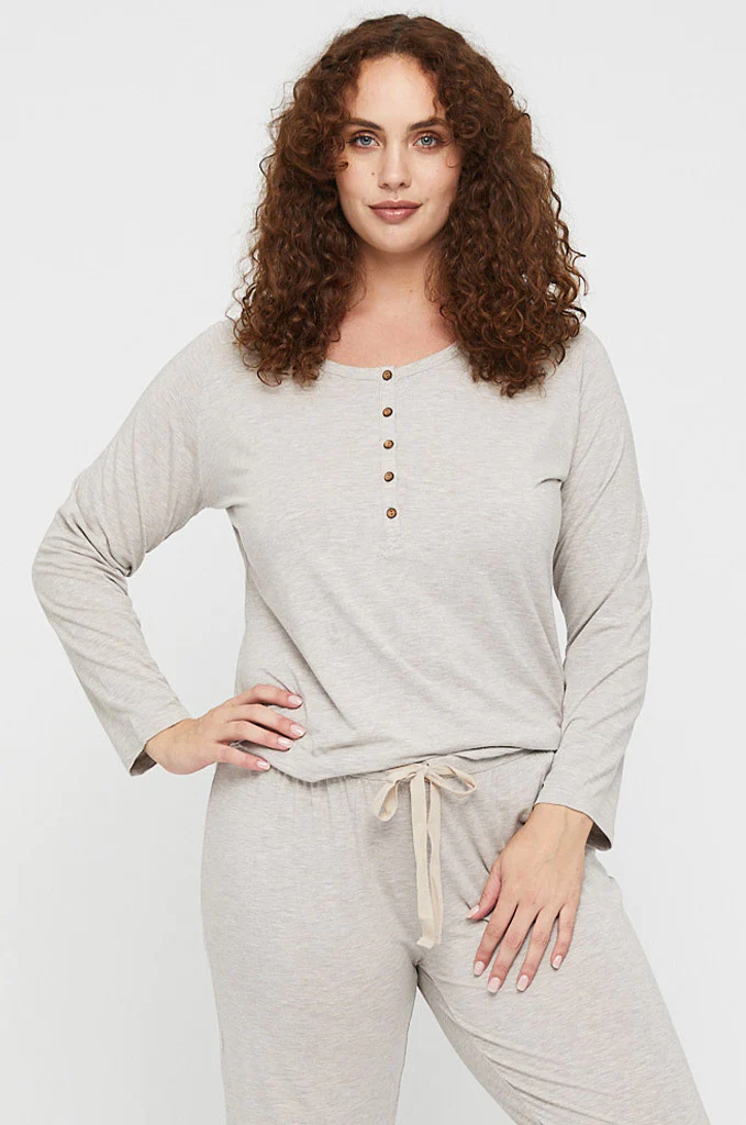 Organic Bamboo Long Sleeve Nursing Henley Top Nursing Top from Bamboo Body maternity online store brisbane sydney perth australia