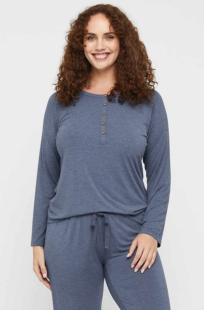 Organic Bamboo Long Sleeve Nursing Henley Top Nursing Top from Bamboo Body maternity online store brisbane sydney perth australia