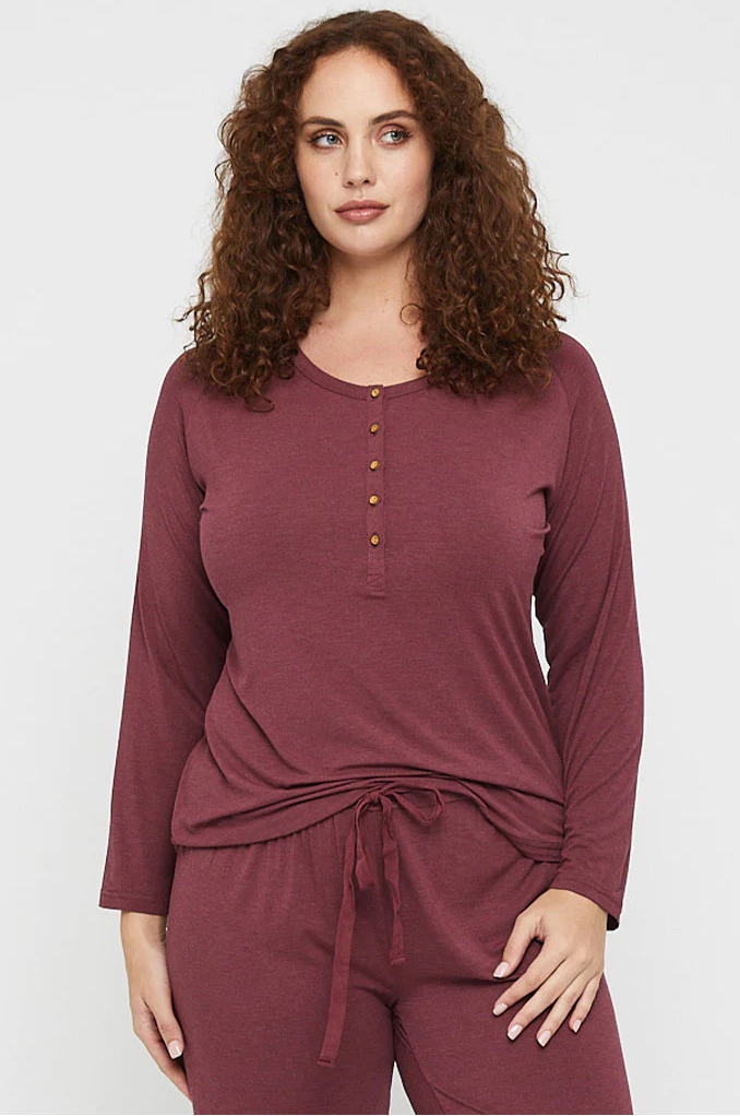 Organic Bamboo Long Sleeve Nursing Henley Top Nursing Top from Bamboo Body maternity online store brisbane sydney perth australia