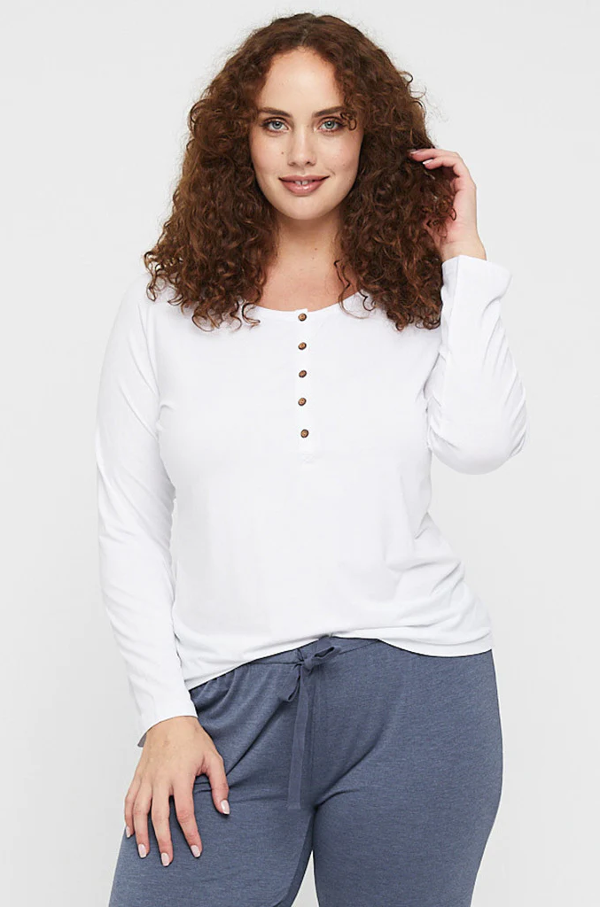 Organic Bamboo Long Sleeve Nursing Henley Top Nursing Top from Bamboo Body maternity online store brisbane sydney perth australia