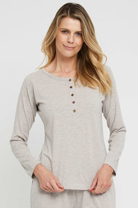 Organic Bamboo Long Sleeve Nursing Henley Top Nursing Top from Bamboo Body maternity store australia