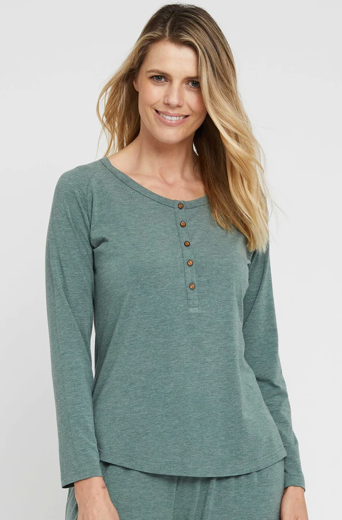 Organic Bamboo Long Sleeve Nursing Henley Top Nursing Top from Bamboo Body maternity online store brisbane sydney perth australia