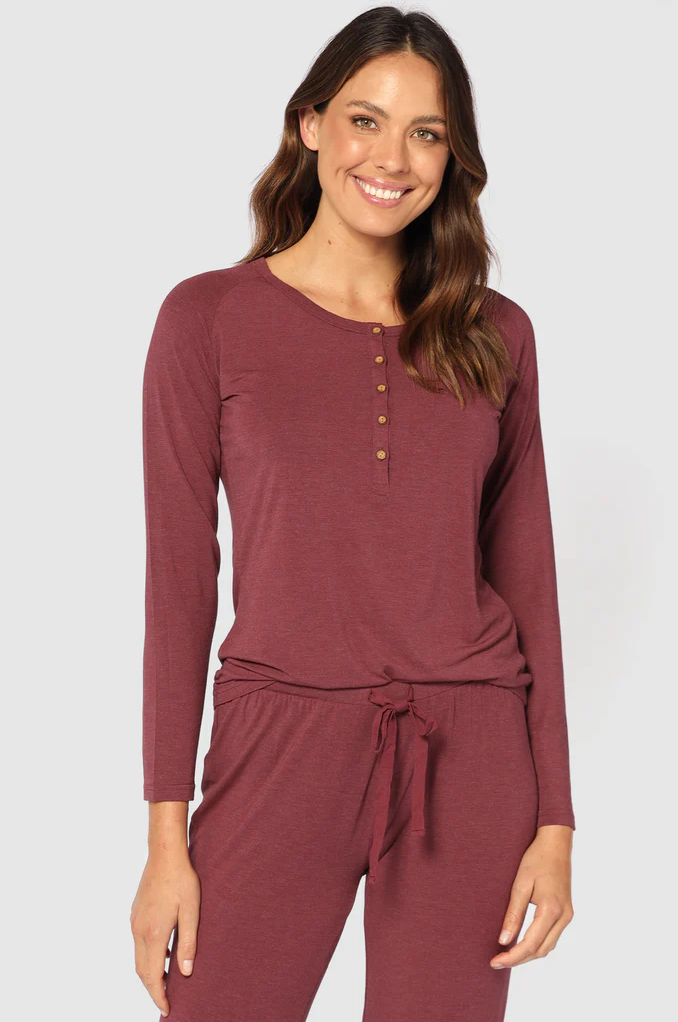 Organic Bamboo Long Sleeve Nursing Henley Top Nursing Top from Bamboo Body maternity store australia