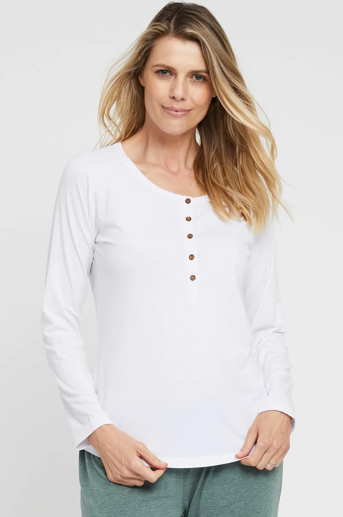 Organic Bamboo Long Sleeve Nursing Henley Top Nursing Top from Bamboo Body maternity store australia