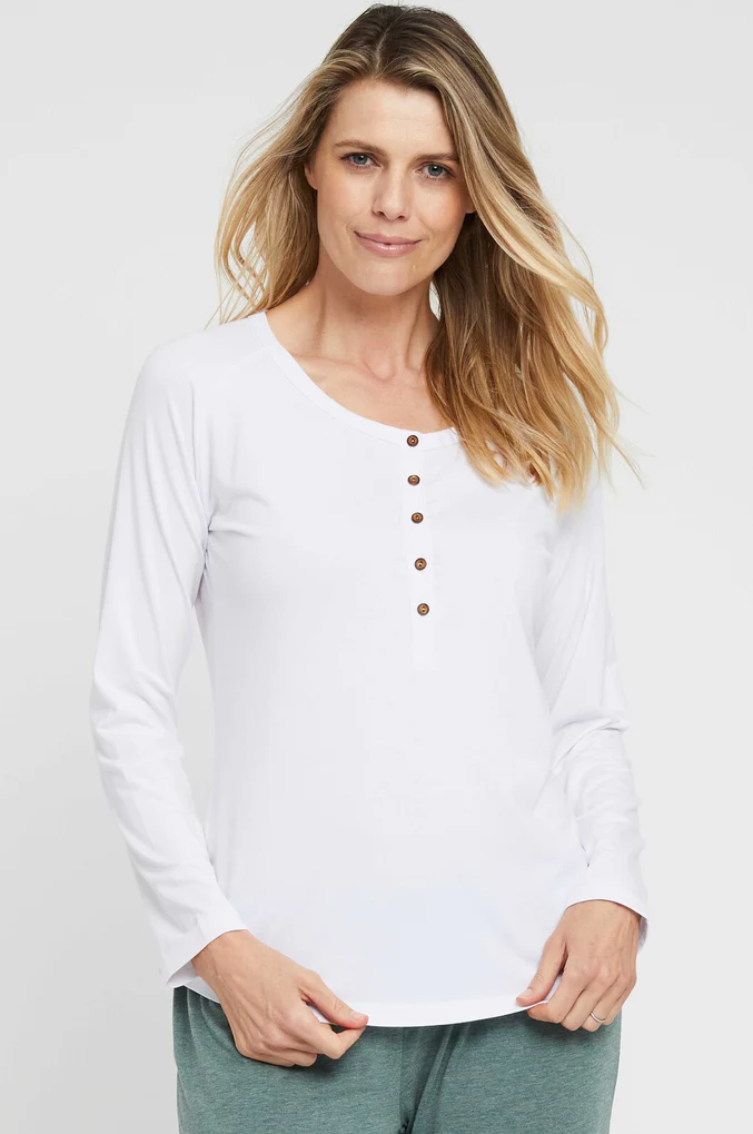 Organic Bamboo Long Sleeve Nursing Henley Top Nursing Top from Bamboo Body maternity online store brisbane sydney perth australia