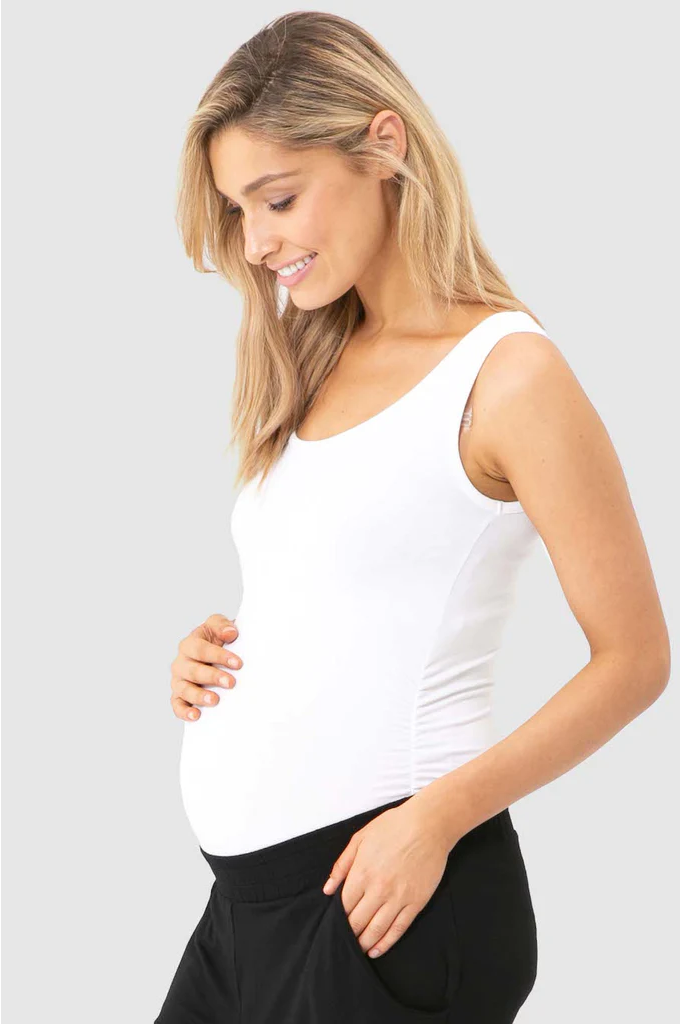 Organic Bamboo Ruched Maternity Singlet Tank Top from Bamboo Body maternity online store brisbane sydney perth australia