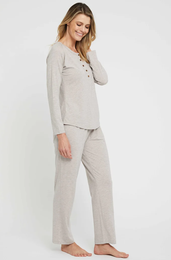 Organic Bamboo Long Sleeve Nursing Henley Top Nursing Top from Bamboo Body maternity store australia